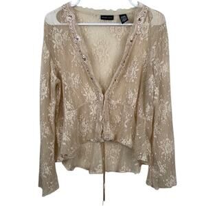 New York & Co. Sheer Lace Blouse With Beading Details.